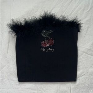 Omighty Y2k Bedazzled Cherry & Feather Strappless Tube Top